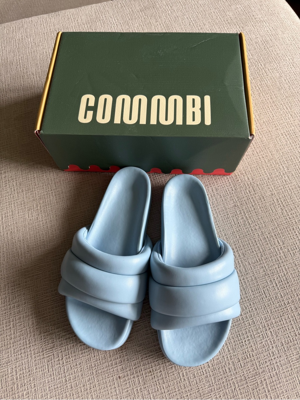 NEW Commbi Size 8 Softie Slide Sky Blue Vegan Leather